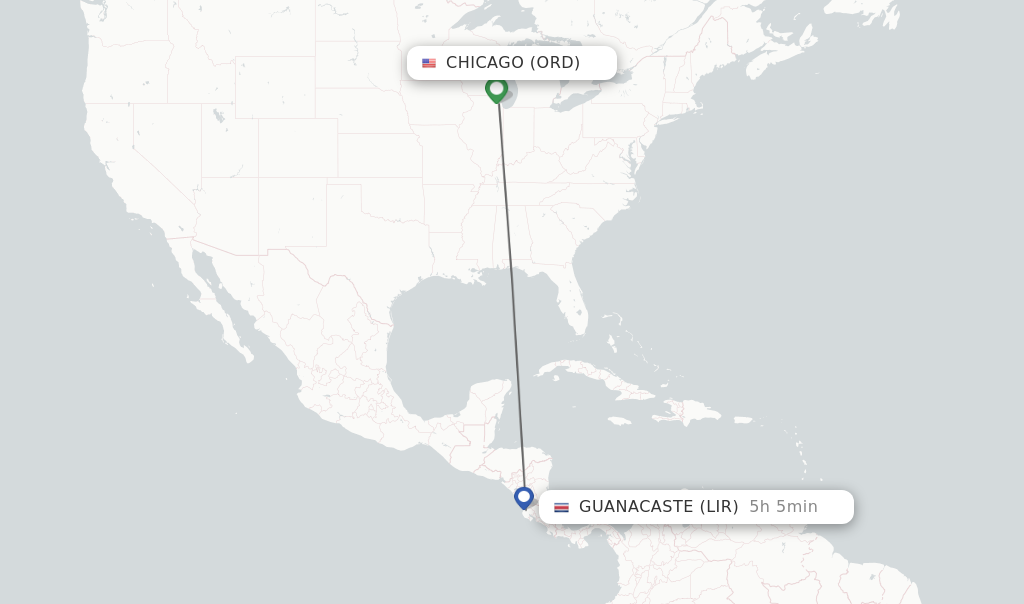 Direct non stop flights from Chicago to Guanacaste schedules