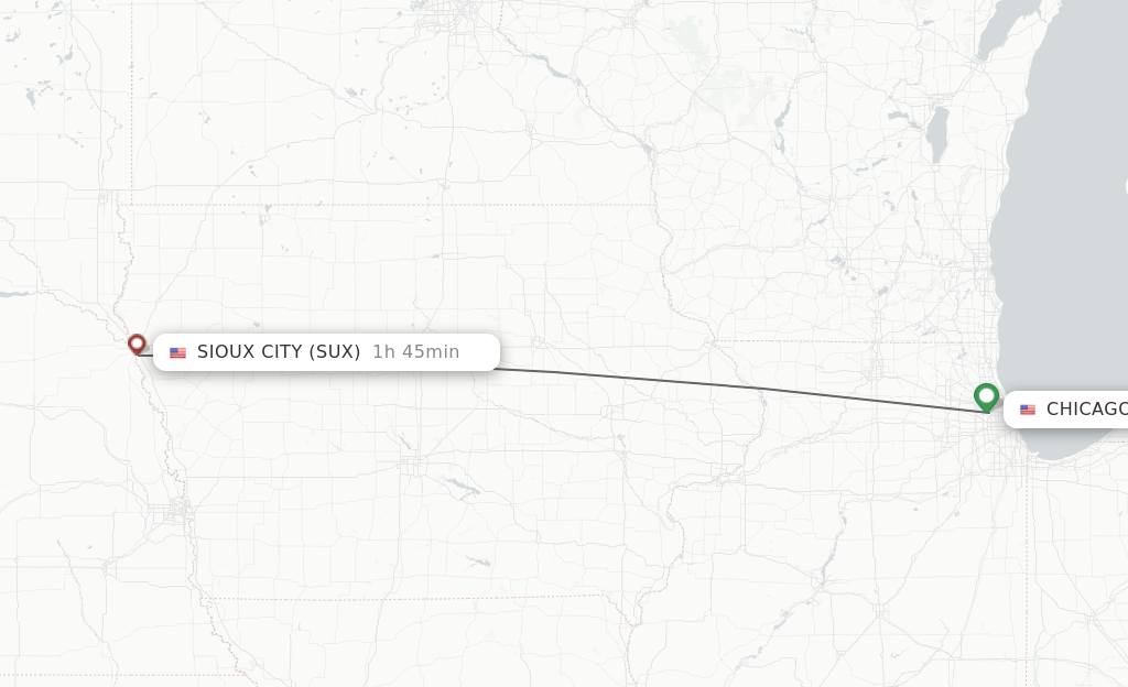 Direct (nonstop) flights from Chicago to Sioux City schedules