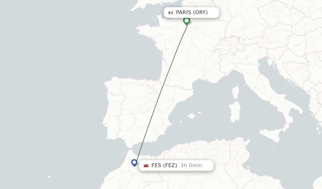 Direct non stop flights from Paris to Fes schedules