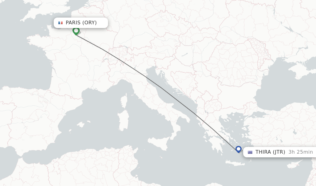 Direct non stop flights from Paris to Thira schedules