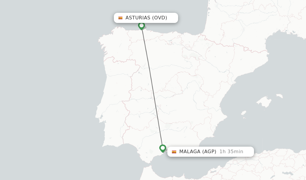 Direct non stop flights from Asturias to Malaga schedules