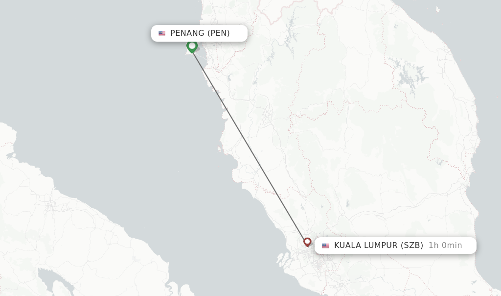 Direct (nonstop) flights from Penang to Kuala Lumpur  schedules