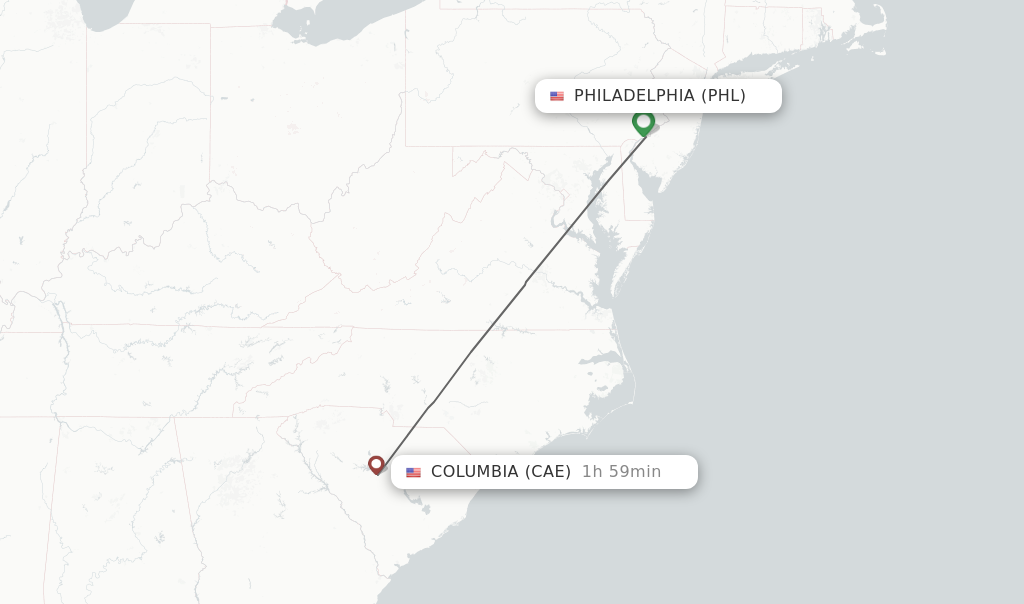 Direct non stop flights from Philadelphia to Columbia