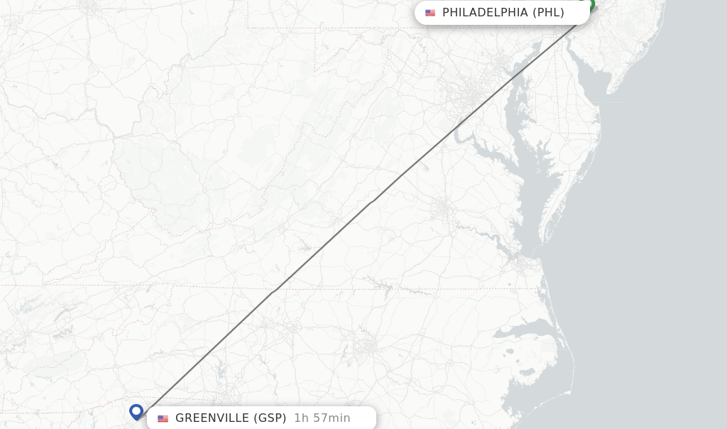 Direct non stop flights from Philadelphia to Greenville