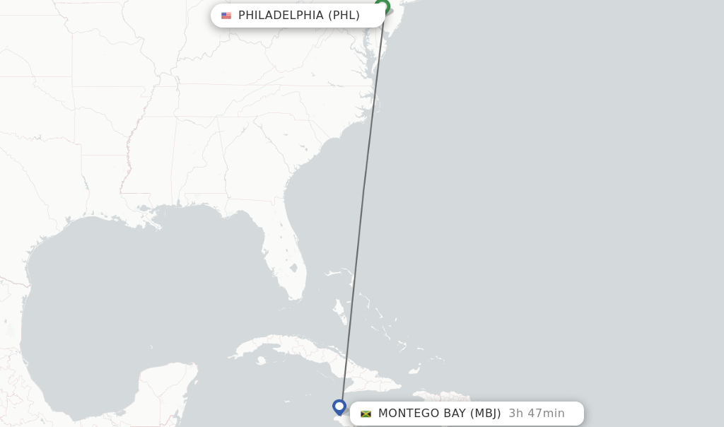 Direct non stop flights from Philadelphia to Montego Bay