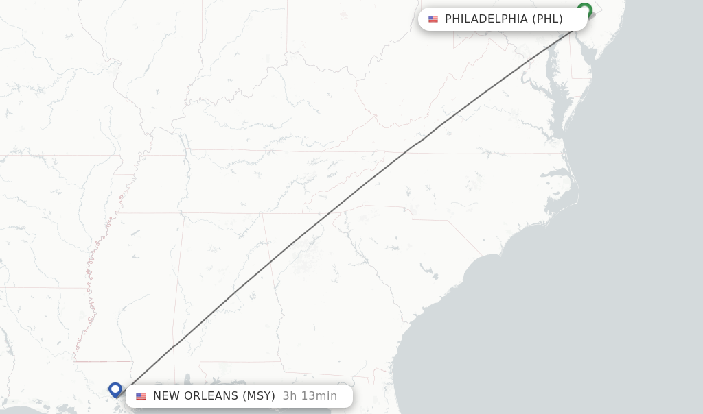 Direct non stop flights from Philadelphia to New Orleans