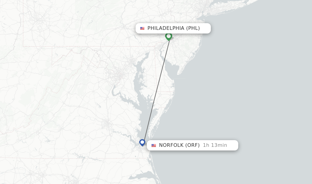 Direct non stop flights from Philadelphia to Norfolk schedules