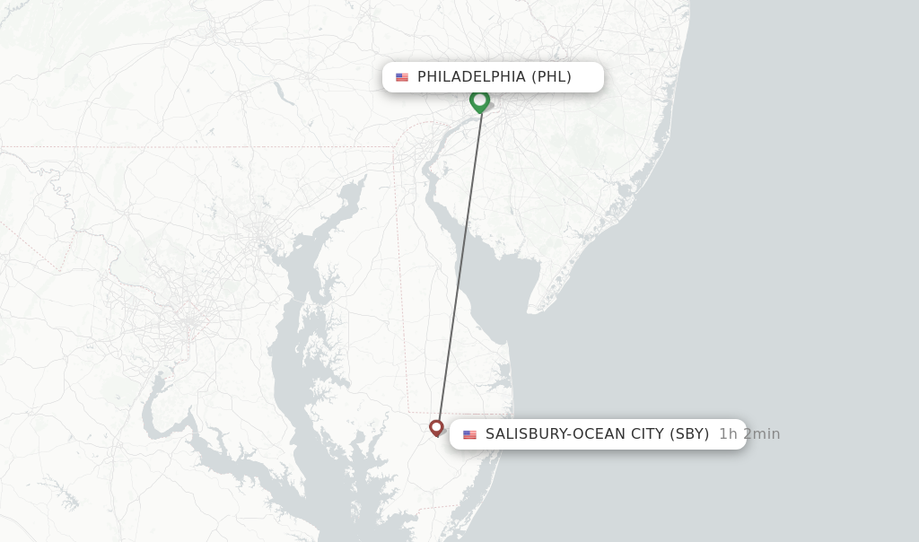 Direct (non-stop) Flights From Philadelphia To Salisbury-Ocean City ...