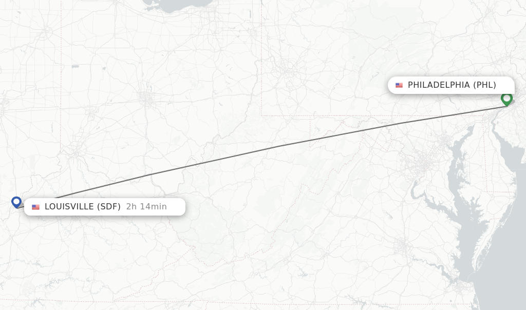 Direct non stop flights from Philadelphia to Louisville