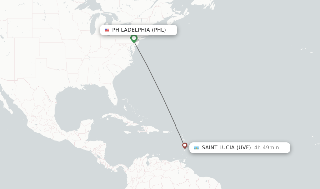 Direct non stop flights from Philadelphia to Saint Lucia