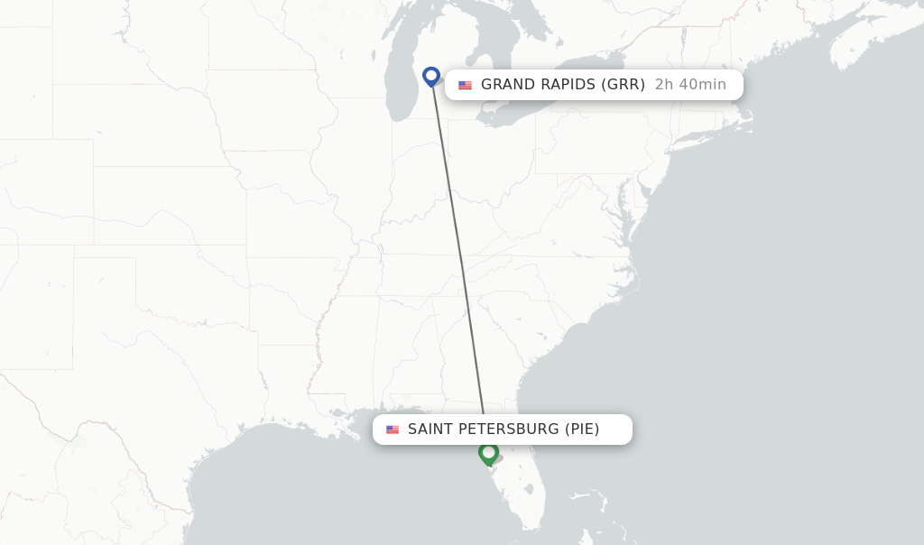 Direct non stop flights from Saint Petersburg to Grand Rapids