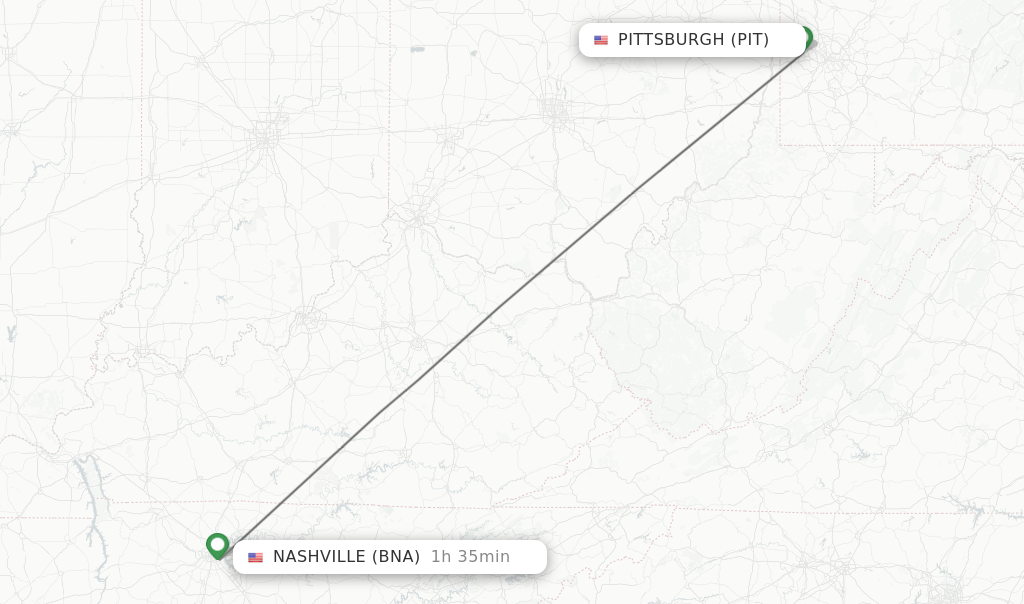 Direct non stop flights from Pittsburgh to Nashville schedules