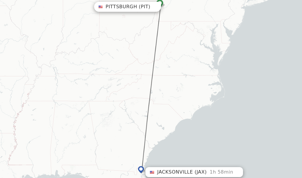 Direct non stop flights from Pittsburgh to Jacksonville