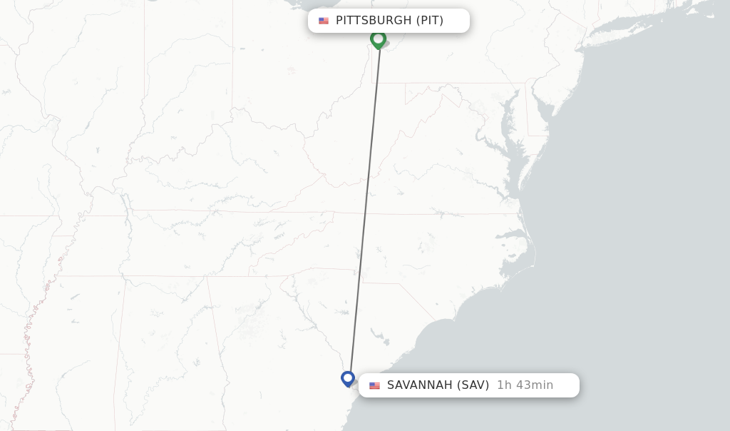 Direct non stop flights from Pittsburgh to Savannah schedules