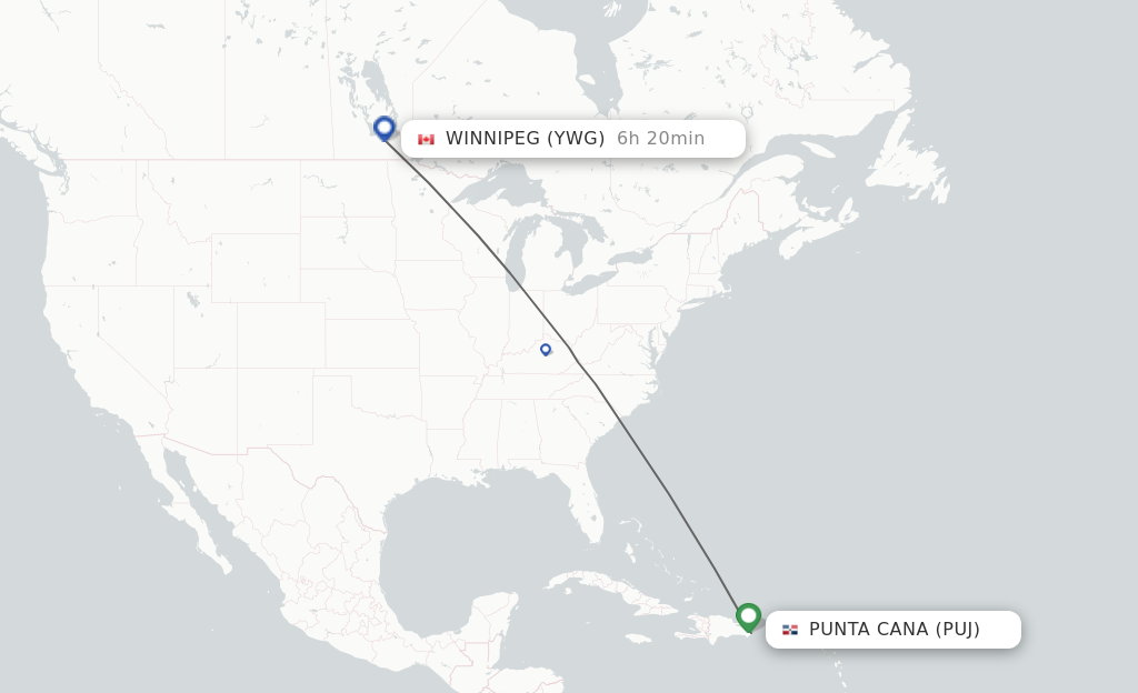 Direct non stop flights from Punta Cana to Winnipeg schedules