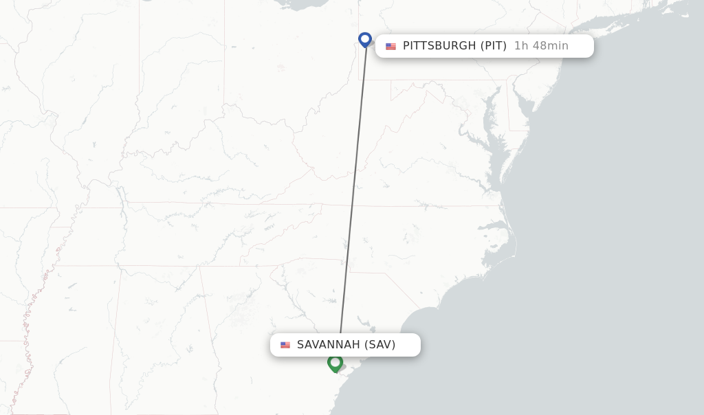 Direct non stop flights from Savannah to Pittsburgh schedules