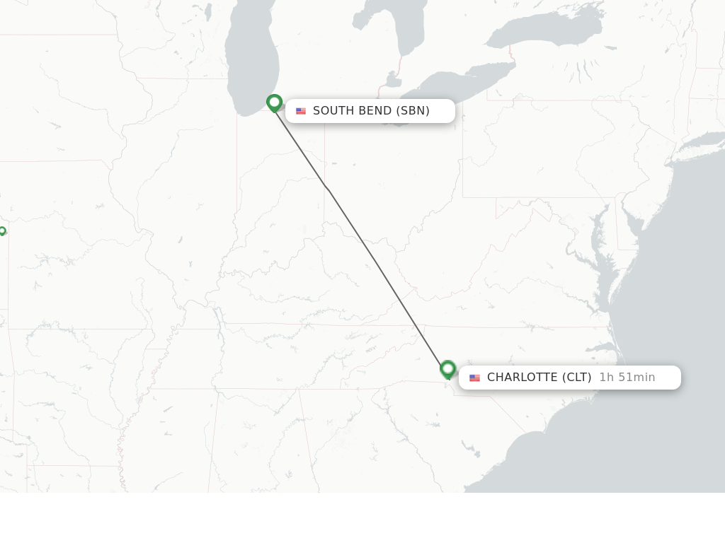 Direct non stop flights from South Bend to Charlotte schedules