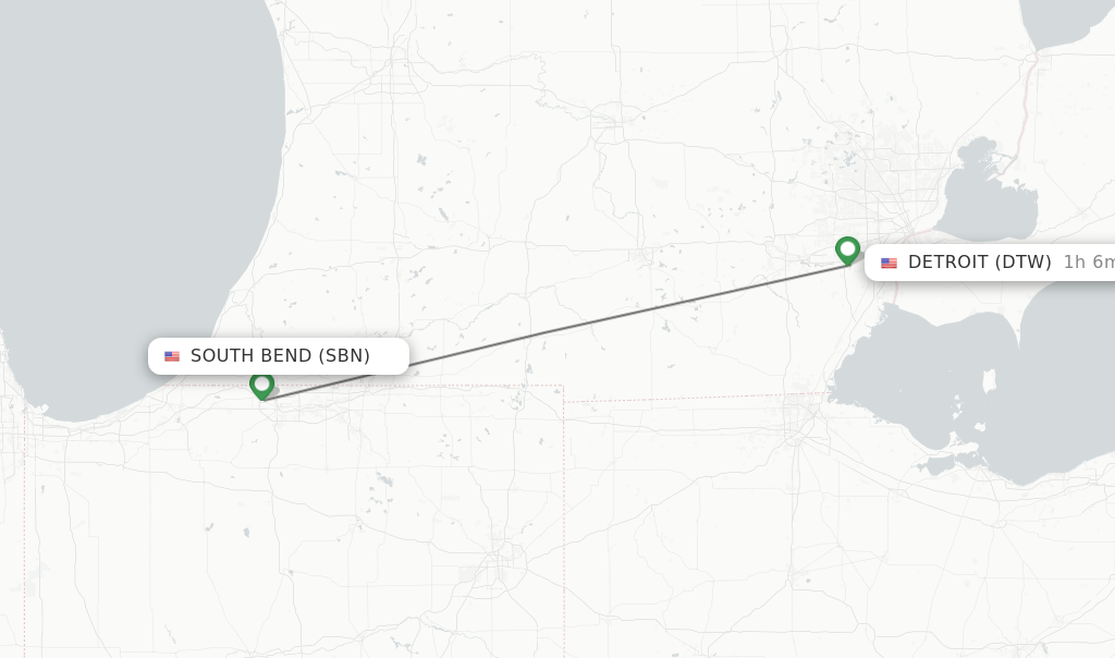 Direct (non-stop) flights from South Bend to Detroit - schedules - FlightsFrom.com