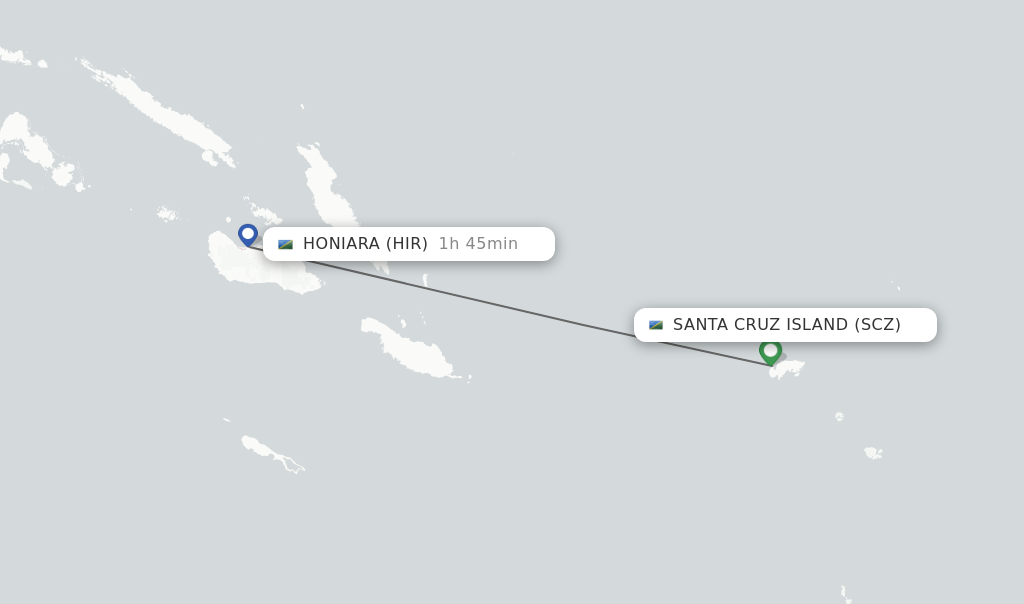 Direct non stop flights from Santa Cruz Island to Honiara