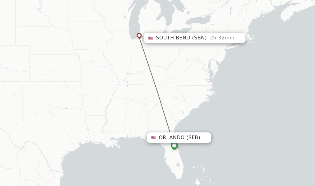 Direct non stop flights from Orlando to South Bend schedules