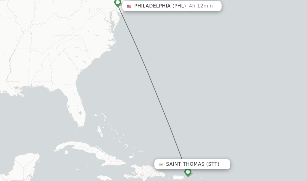 Direct non stop flights from Saint Thomas to Philadelphia