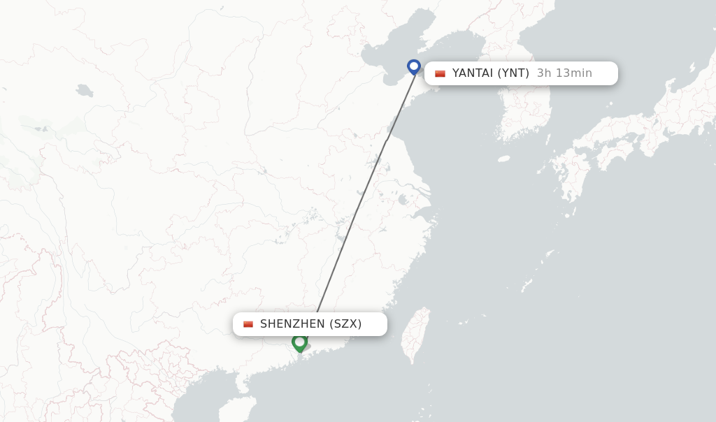 Direct non stop flights from Shenzhen to Yantai schedules