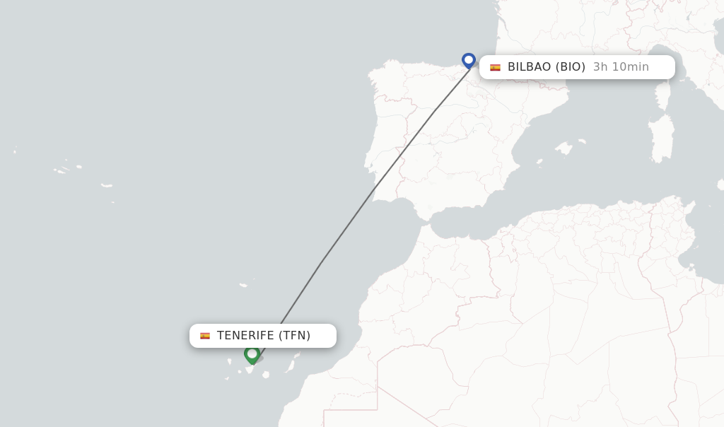 Direct non stop flights from Tenerife to Bilbao schedules