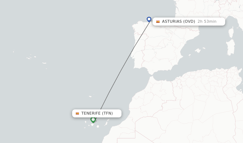 Direct non stop flights from Tenerife to Asturias schedules