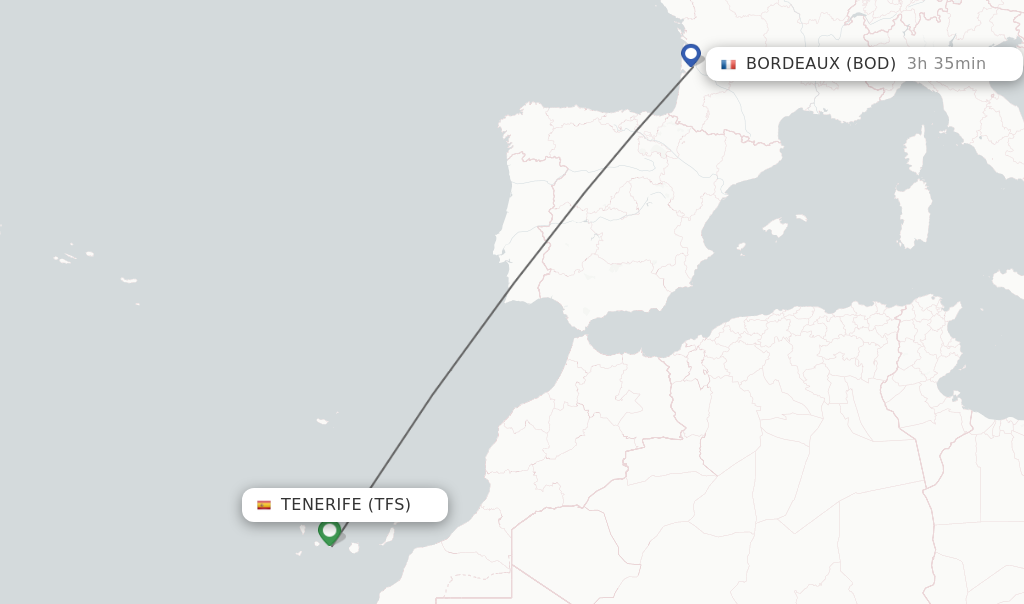 Direct (nonstop) flights from Tenerife to Bordeaux schedules