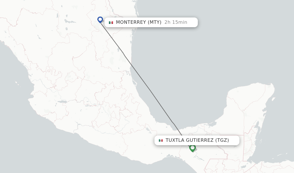 Direct (non-stop) flights from Tuxtla Gutierrez to Monterrey ...