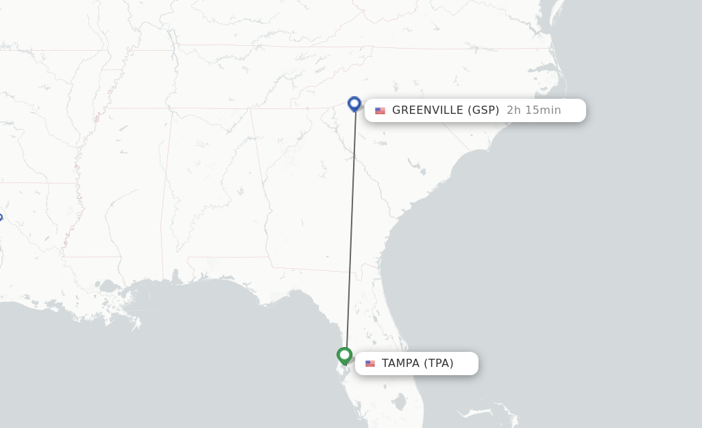 Direct non stop flights from Tampa to Greenville schedules