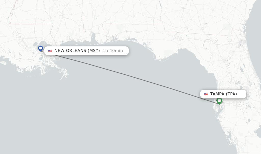 Direct (nonstop) flights from Tampa to New Orleans schedules
