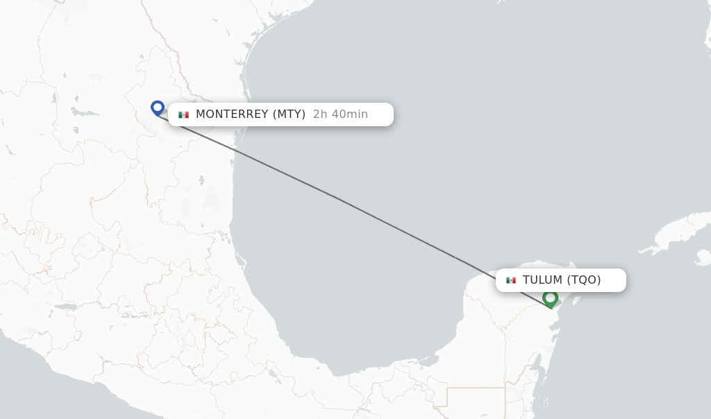 Direct (non-stop) flights from TULUM to Monterrey - schedules ...