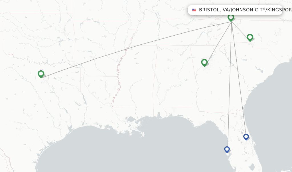 Direct (non-stop) flights from Bristol, VA/Johnson City/Kingsport