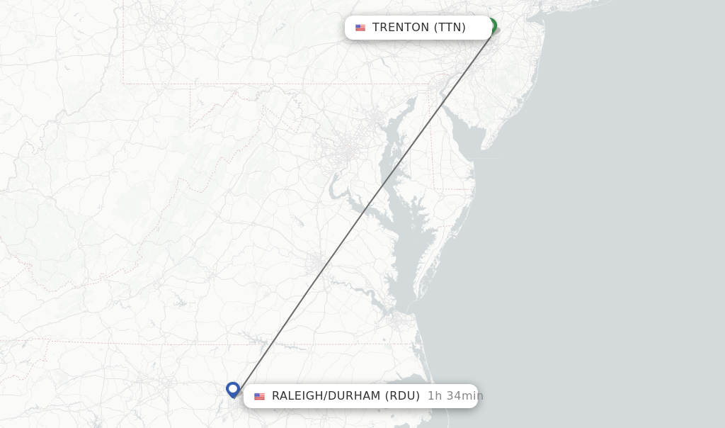 Direct (nonstop) flights from Trenton to Raleigh/Durham schedules