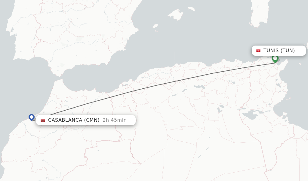 Direct non stop flights from Tunis to Casablanca schedules