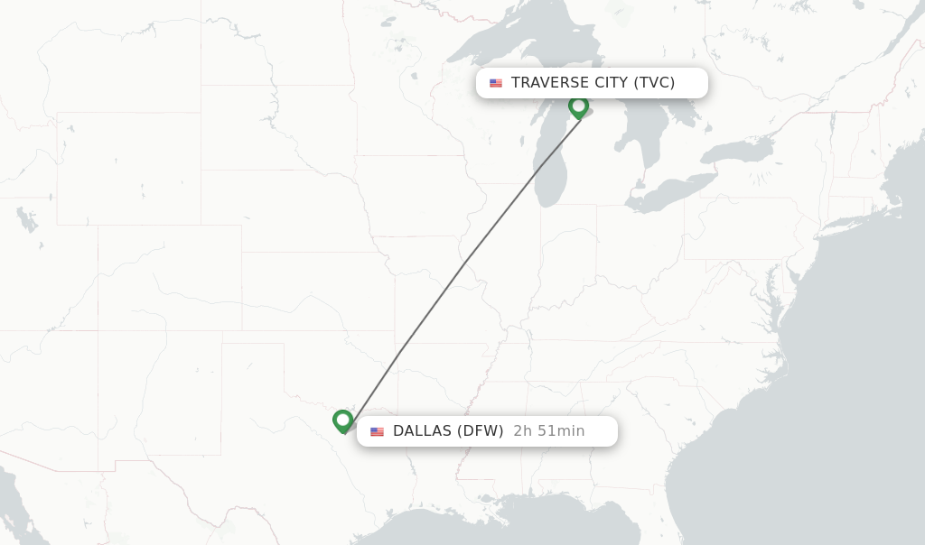 Direct (non-stop) flights from Traverse City to Dallas - schedules 