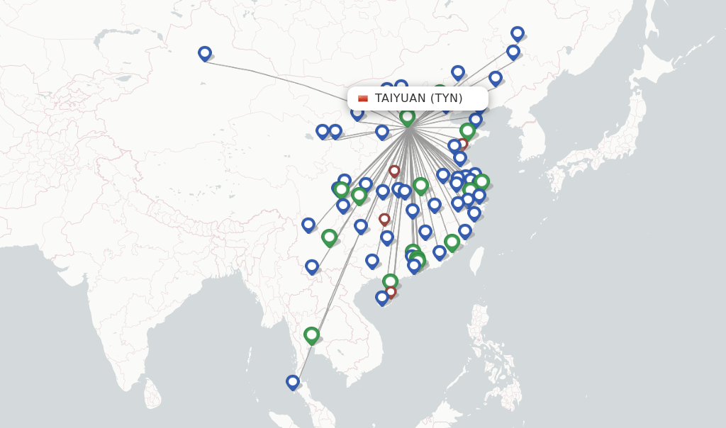 Direct (non-stop) flights from Taiyuan to Hotan - schedules ...