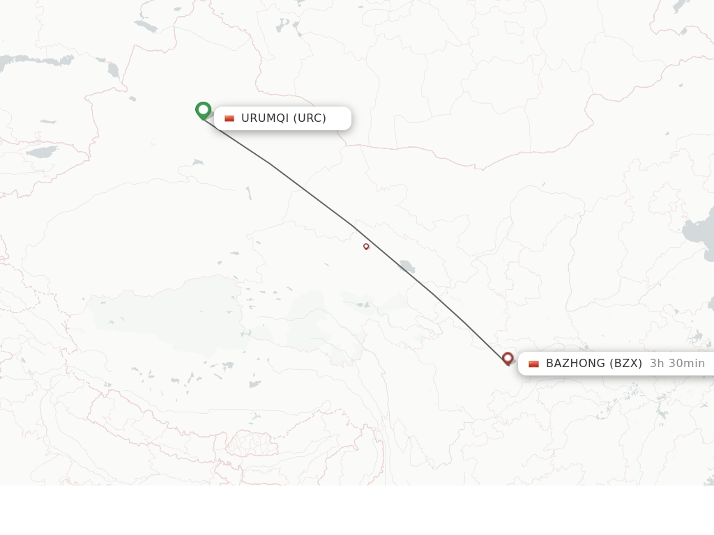 Direct (non-stop) flights from Urumqi to Bazhong - schedules ...