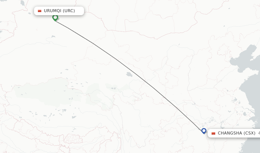 Direct (non-stop) flights from Urumqi to Changsha - schedules ...