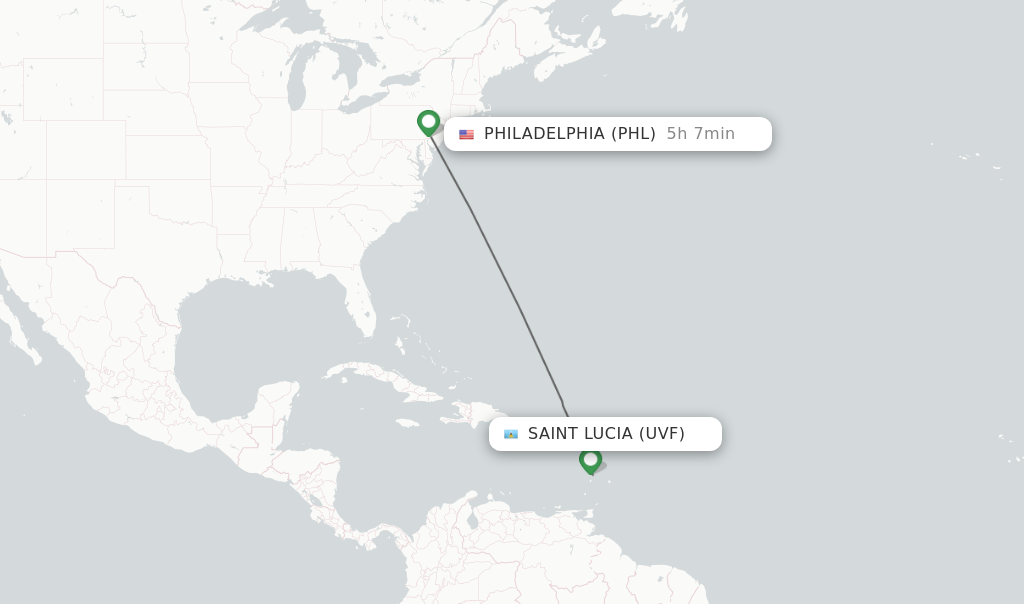 Direct non stop flights from Saint Lucia to Philadelphia