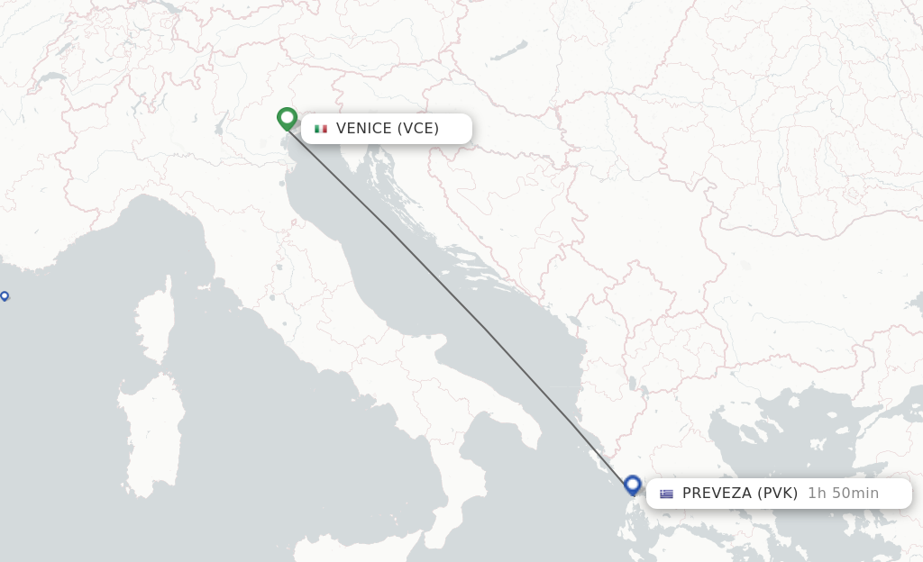 Direct non stop flights from Venice to Preveza schedules