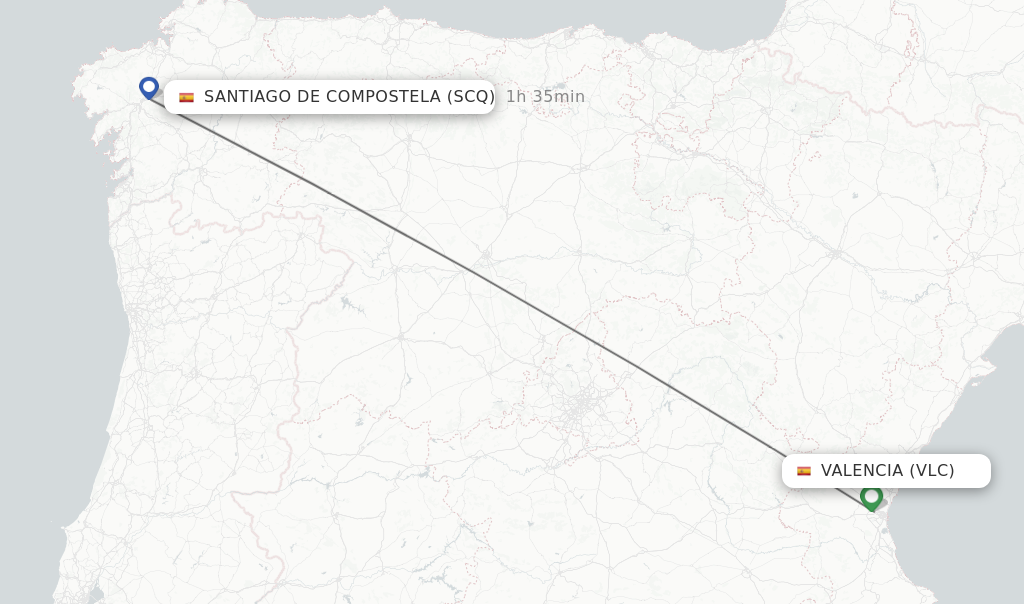 Direct non stop flights from Valencia to Santiago De Compostela