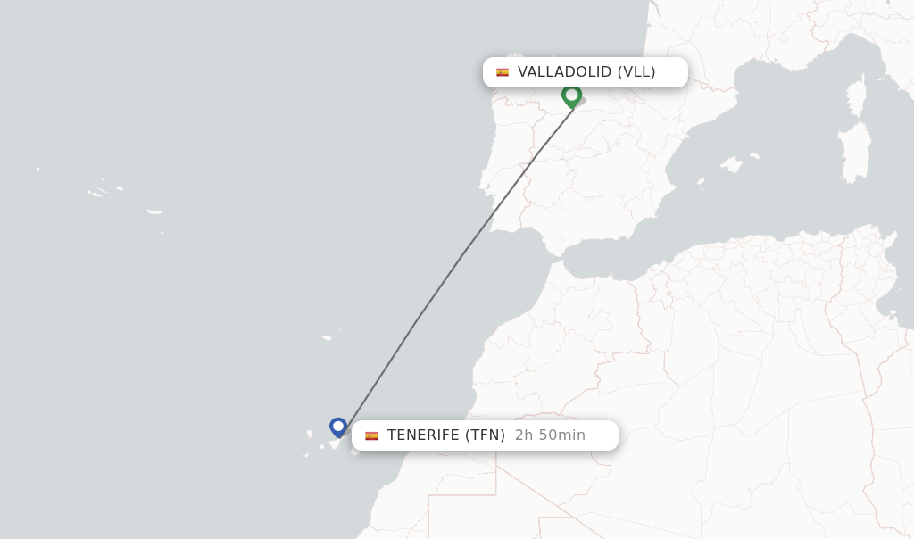 Direct non stop flights from Valladolid to Tenerife schedules