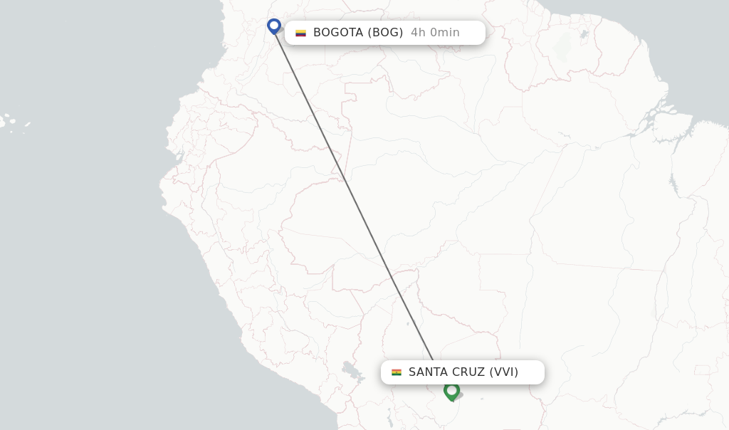 Direct non stop flights from Santa Cruz to Bogota schedules