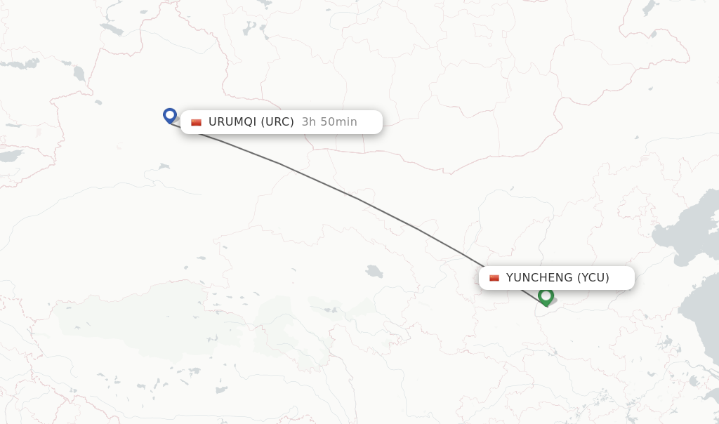 Direct (non-stop) flights from Yuncheng to Urumqi - schedules ...