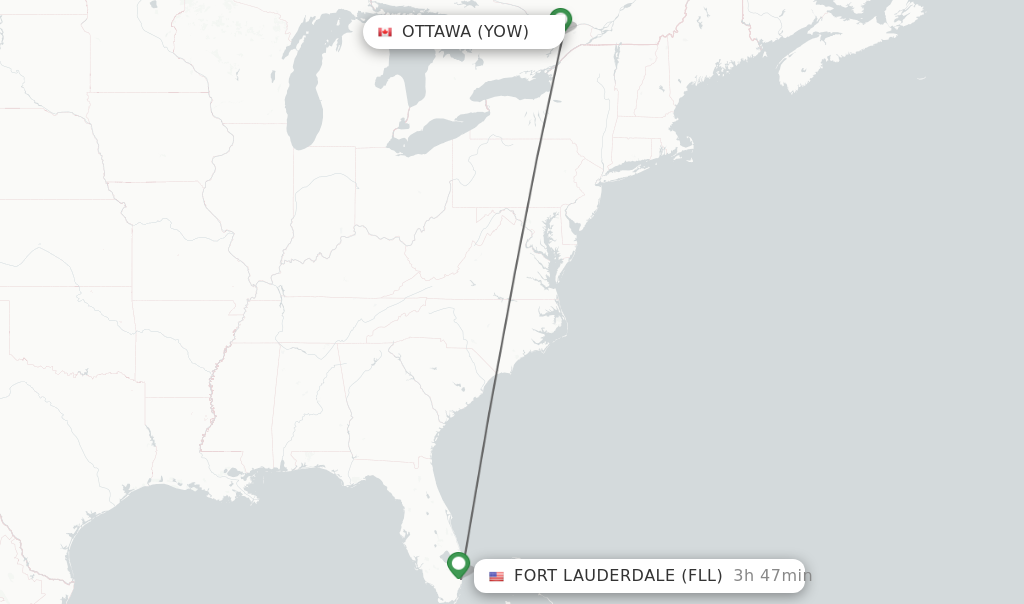 Direct non stop flights from Ottawa to Fort Lauderdale