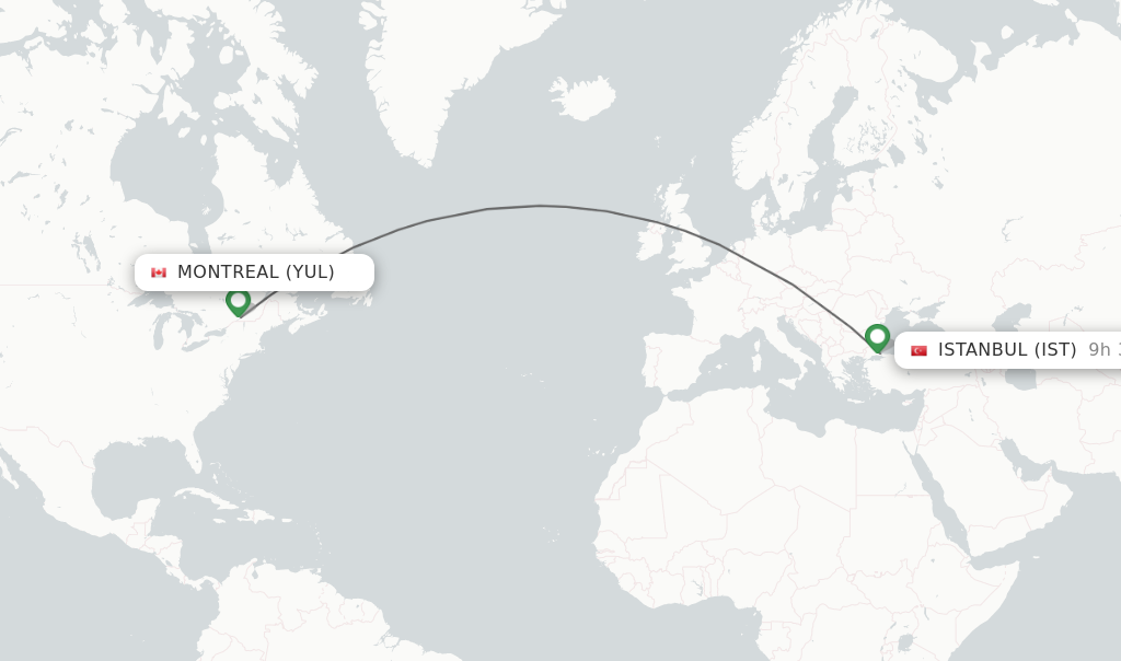 Direct non stop flights from Montreal to Istanbul schedules