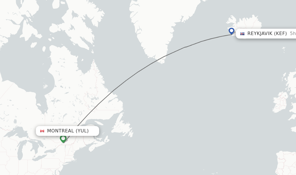 Direct (non-stop) flights from Montreal to Reykjavik - schedules ...