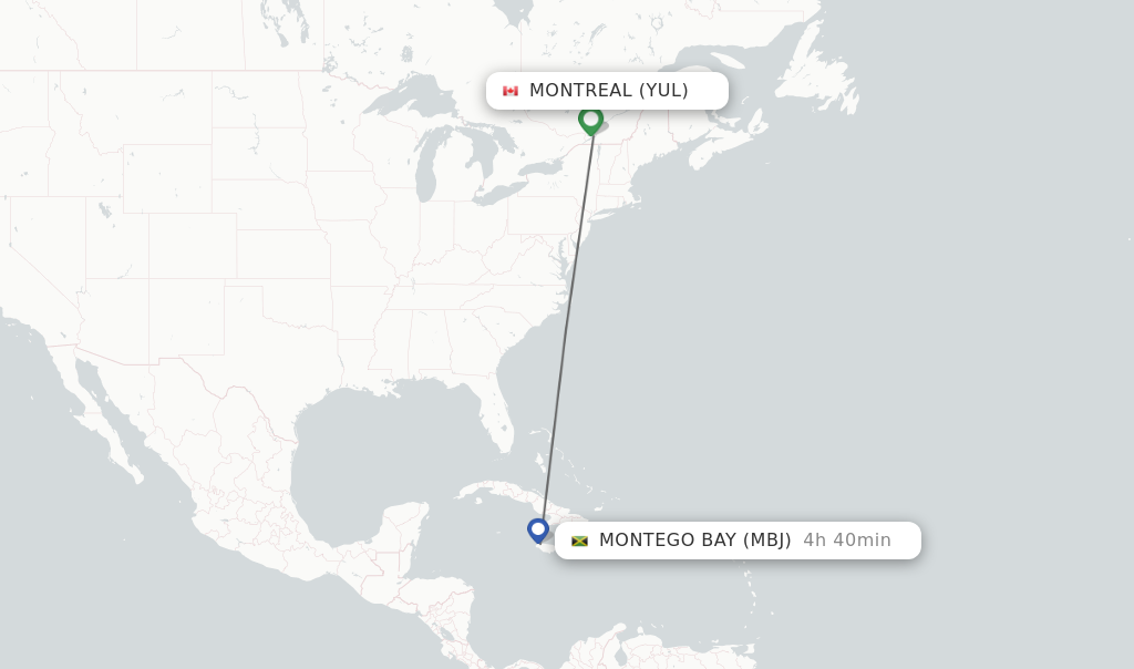 Direct non stop flights from Montreal to Montego Bay schedules